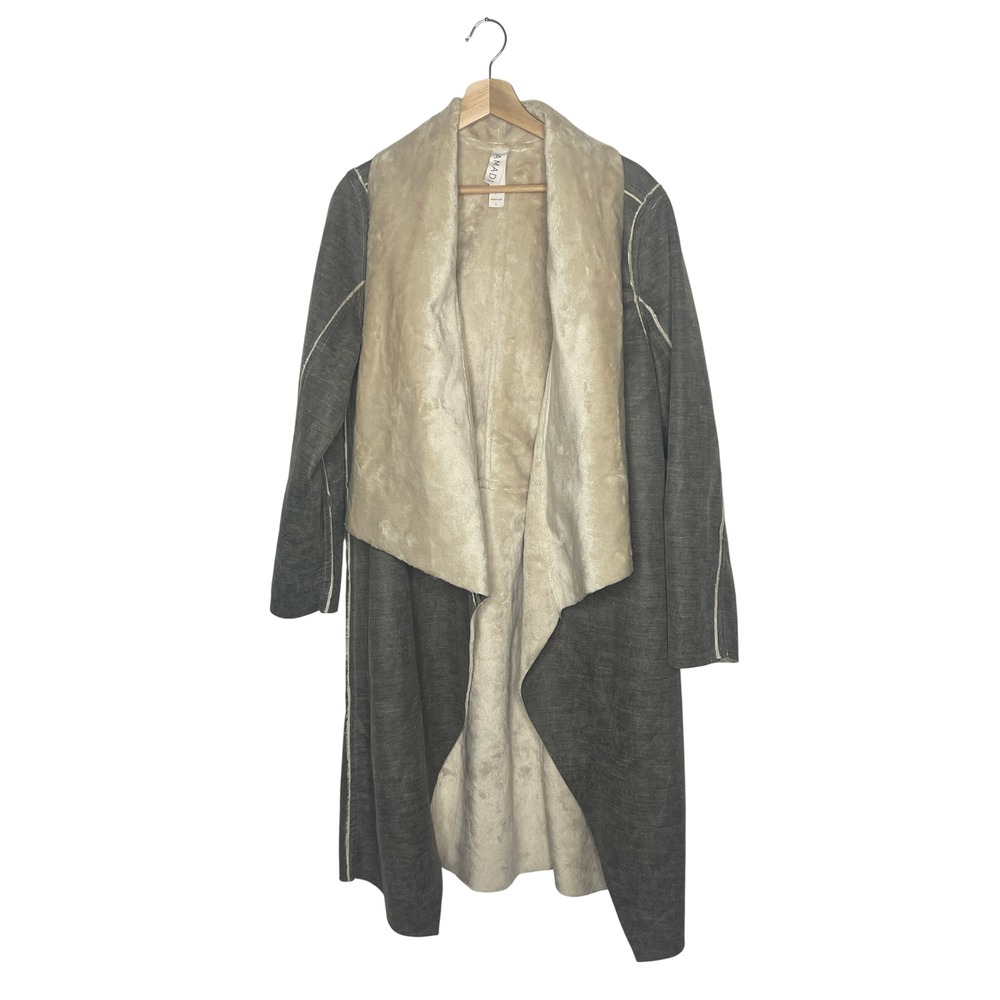 Anthropologie Amadi Camilla Gray Faux Suede Sherpa Duste Open Jacket Sz L